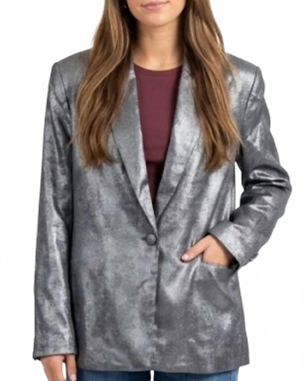 NEW ELAN glitzy blazer jacket in silver